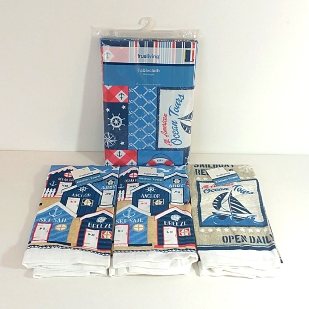 Trueliving Beach Themed Tablecloth and Kitchen Towels